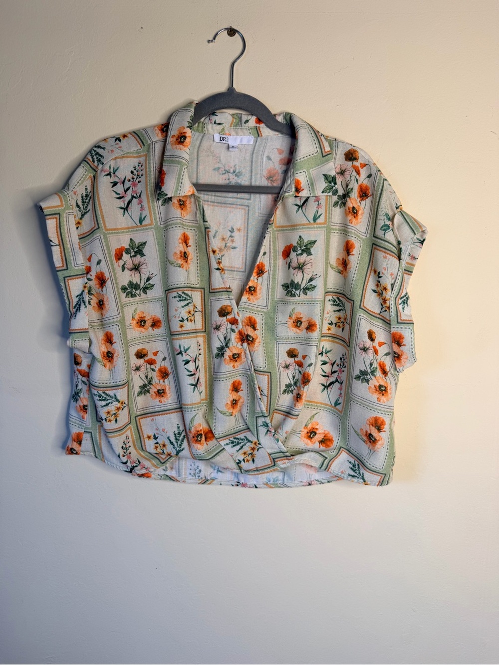 DR2 Cream Floral Wrap Blouse with Orange Blooms